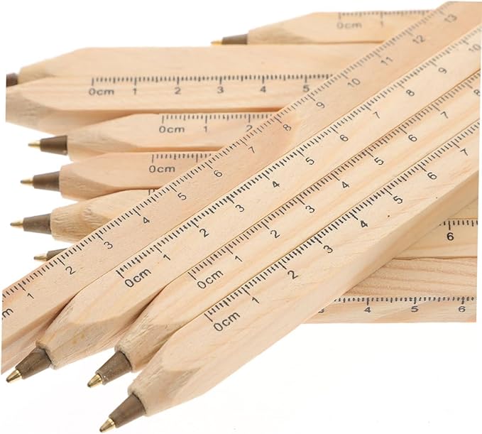 Ipetboom 6pcs Biodegradable Solid Wood Ballpoint Pens Black Ruler Pens with Printed Scale Construction Carpenter Writing Markers for Office and Workshop Use