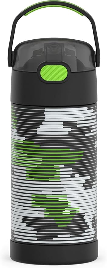THERMOS FUNTAINER Water Bottle with Straw - 12 Ounce - Kids Stainless Steel Vacuum Insulated Water Bottle with Lid, Inline Camo