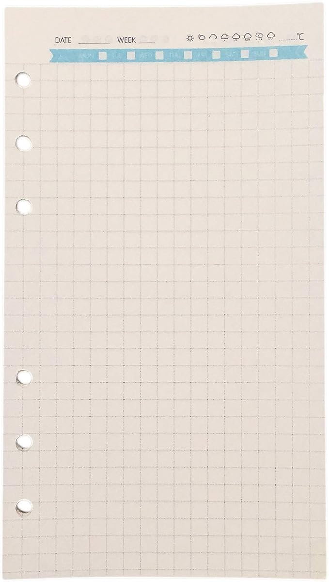 Zelten Refills/Loose Leaves for A6 Cover Ring Binder/Personal Organizer/Planner(A6 6 Holes, Grid Graph Blue)