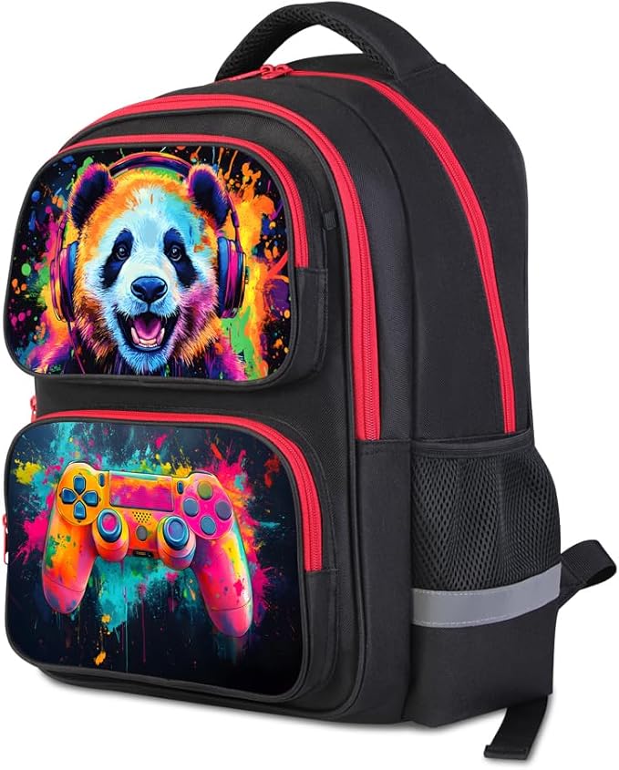 Cartoon Kids Backpack for School - 17 Inch Lightweight Bookbag with 3D Reflective Design & Luminous Safety Strips | Durable 600D Polyester, Adjustable Straps for Ages 6-18