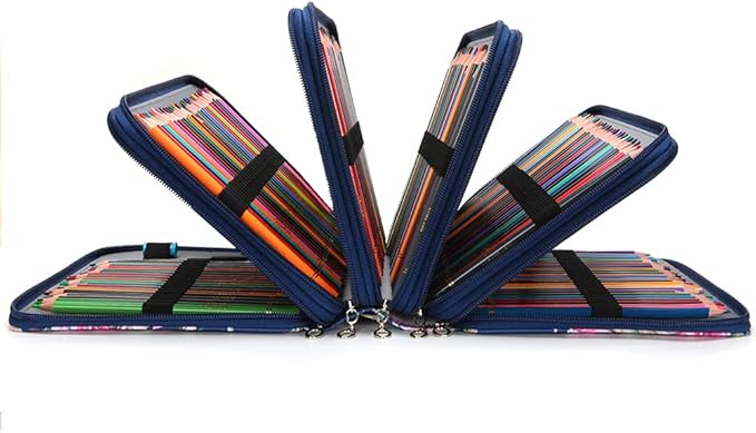 Vomgomfom 252 Slots Pencil Bag, 5-Layer Zipper Art Supply Organizer, PU Leather Portable Colored Pencil Case with Handle for 252 Watercolor Pens, Gel Pens (Blue Rose)