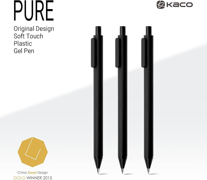 Kaco PURE Gel Pens Black Ink 0.7mm Medium Point 10 Pieces Set Quick Drying | Aesthetic School Office Supplies Retractable Pens Low Center of Gravity
