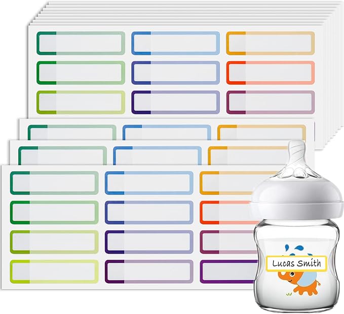Name Labels for Kids Stuff Daycare, Waterproof Daycare Labels for Baby Bottles, 144 PCS Water Bottle Label, Name Tag Stickers for School Supplies, Day Care Essentials, Self-Laminating, Dishwasher Safe