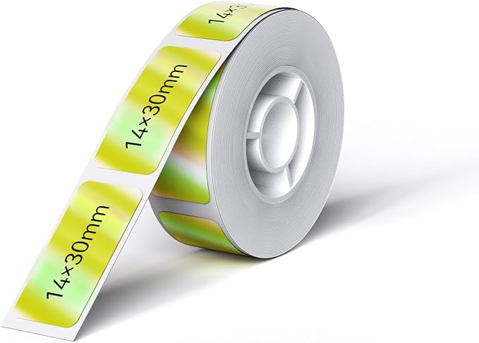 NIIMBOT Thermal Transfer Labels 0.55''x1.18'', Only for N1/B18 Label Maker | 14mmx30mm, 190 Labels/Roll, PET Material, Waterproof and High-Temperature Resistance, Long Storage Time, Hologram Yellow