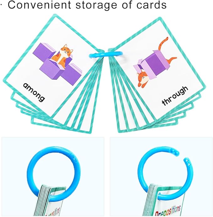 Lachilly Prepositions Flashcards: English Words, High Frequency, Beginning Reading, Kindergarten, Autism, Vocabulary Building, 10 Cards 18 Words