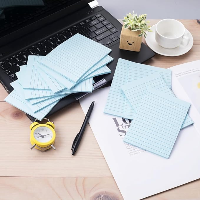 (12 Pack) Lined Sticky Notes 4x6 in,Light Blue Large Notepads with Lines,Ruled Stickies Super Sticking Power,Office School Memo Note Pads,Post on Windows Doors,Recyclable,Easy to Write on