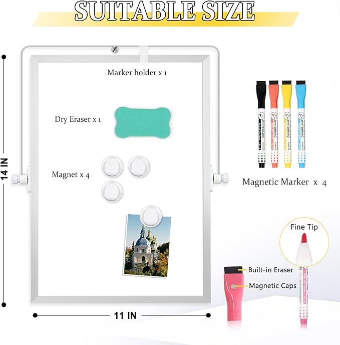 Dry Erase Magnetic White Board, 11" x 14" Double-Sided Desktop Whiteboard with Stand, Portable Small Whiteboard Set for Drawing, Office, Home