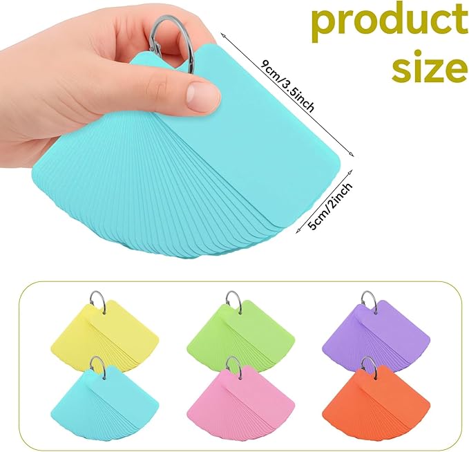 300 Pcs Index Cards with Ring, 2" x 3.5" Blue Blank Flashcards for Studying, Vocabulary, Memos, Bookmark,Greetings (Blue)