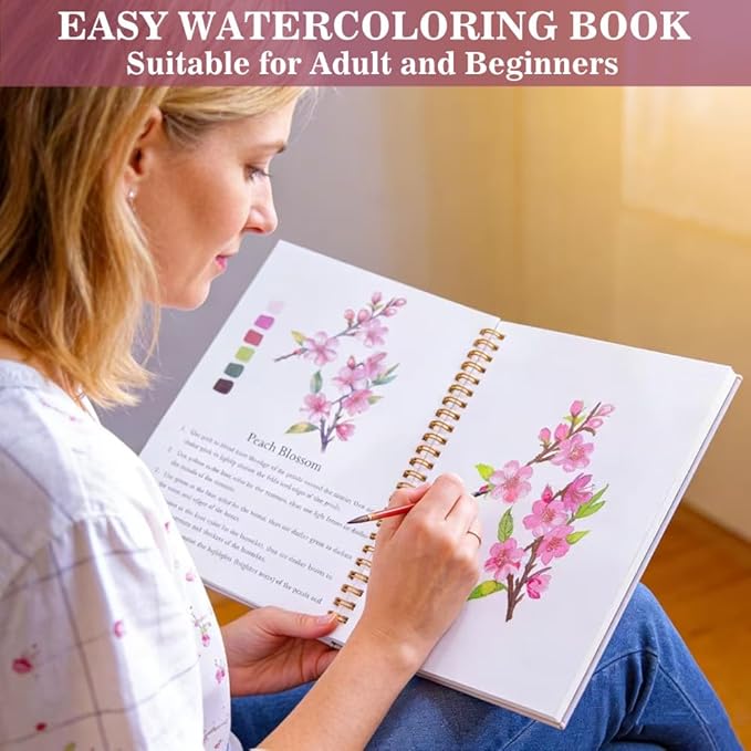 Watercolor Workbooks Coloring Book Easy Nature Scenes Beginner Friendly Watercolor Paint Set Art Crafts Painting Kit for Creative Exploration Gift for Adults Beginners (Animals, with Palette)