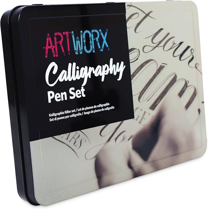 Artworx Calligraphy Pens Set - Introductory Caligraphy Writing & Hand Lettering Kit - Includes Instructions, Guide Book and Practice Book - Calligraphy Set For Beginners