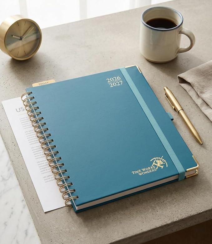 POPRUN 2026-2027 Monthly Planner, 18 Month Calendar (July 2026-Dec 2027), 7.5" x 9.5" B5 Spiral Hardcover Organizer with Dotted Note Pages, Professional Appointment Book for Business Office, Students & Teachers - Night Sky Navy Blue