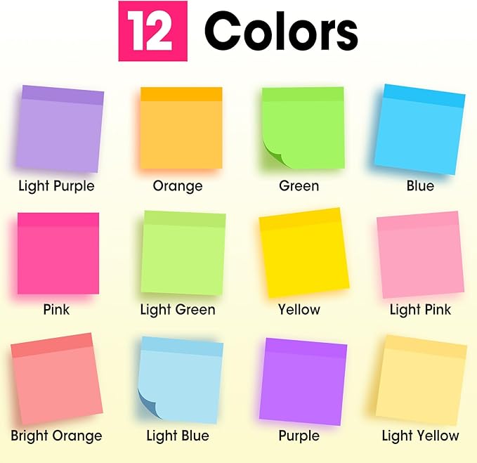 120 Pads Sticky Notes 3x3, Bright Colors Self-Stick Pads Bulk, Super Sticky Notes, School Supplies, Office Products, 50 Sheet/Pad