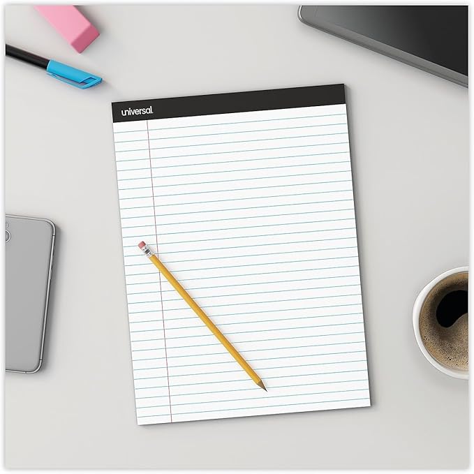 Universal 30630 Premium Ruled Writing Pads, White, 8 1/2 x 11, Legal/Wide, 50 Sheets, 6 Pads