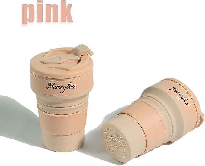 12oz Collapsible Water Bottles, Silicone Foldable Portable Travel Water Bottle, Folding Lightweight Reusable Leakproof for Traveling Camping Hiking Cycling Yoga Sports Pink