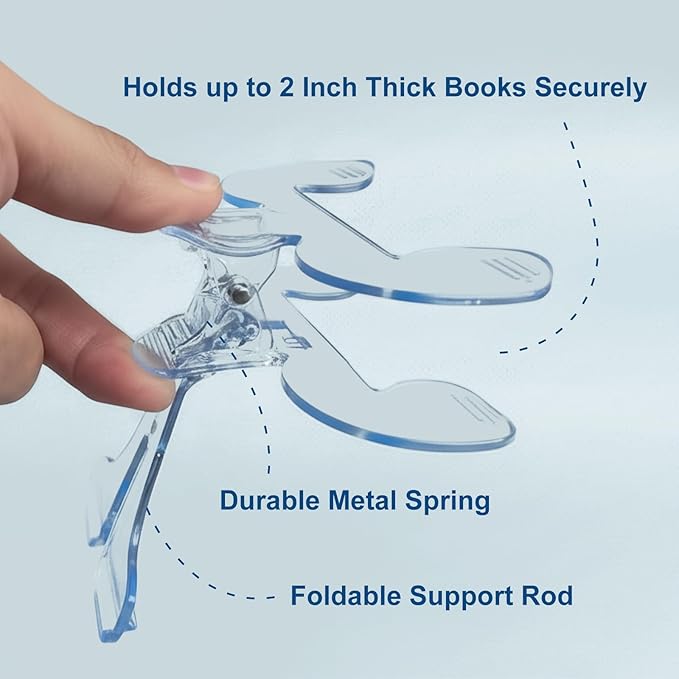 2 PCS Portable Book Page Holder Clip, Transparent Blue, Hands-Free Reading Stand with 12 Degree Ergonomic Scientific Rack for Students, Teachers & Clerks