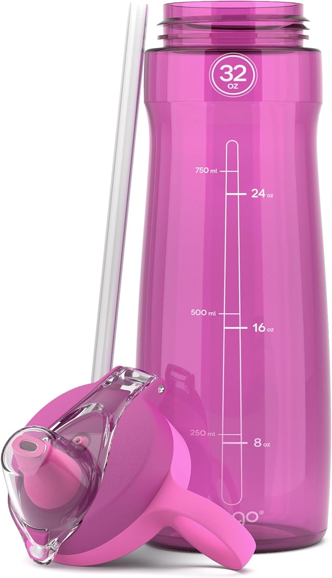 Pogo Plastic Water Bottle with Chug Lid and Carry Handle, Reusable, BPA Free, Dishwasher Safe, Perfect for Travel, School, Outdoors, and Gym, 18oz 32oz 40oz 64oz