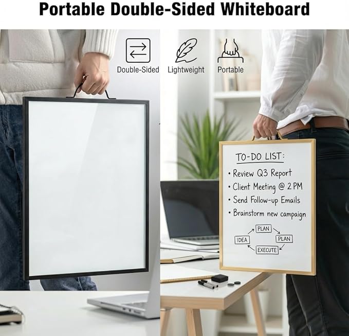 Magnetic Dry Erase Board 12x16 with Handle, Double Sided Portable Gold Whiteboard for Home, Office, School & Kitchen, Includes Weekly & Monthly Magnetic Planner Sheets