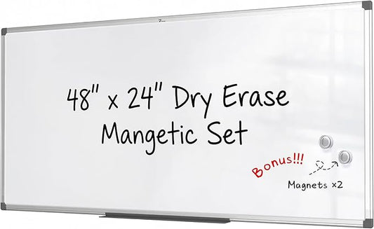 TOWON Magnetic Dry Erase Board White Board, Silver Aluminium Frame, Whiteboard for Wall with Pen Tray and Accessories for Office, Homeschool, 48 x 24 Inches