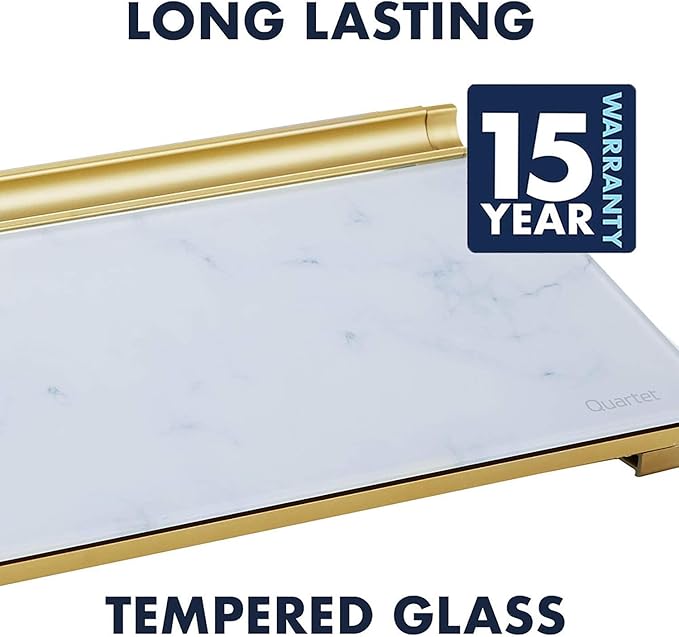 Quartet Glass Dry Erase White Board 18"W x 6"H, Compact Desktop Whiteboard with Storage Drawer, Marble (GDP186M)