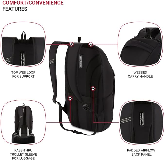 SwissGear 8117 Laptop Backpack, Black, 17.75 In (Fits Laptops up to 15")