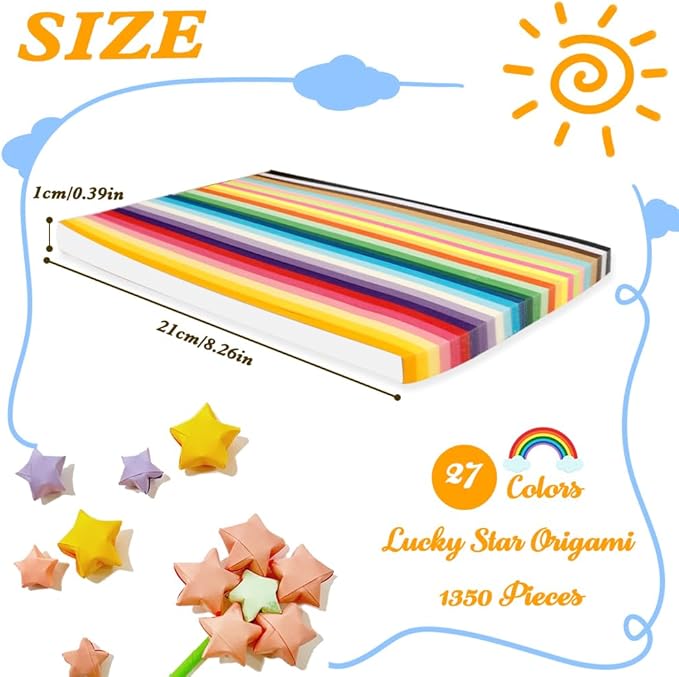 1350 Sheets Star Origami Paper - 27 Assorted Colors, Double Sided for Wish Paper, Lucky Stars, DIY Handmade Projects