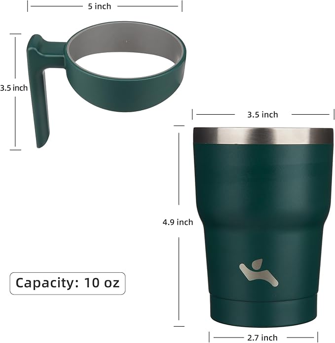 Konokyo 10 oz Tumbler with Handle and 2 Straw 2 Lid, Insulated Water Bottle Stainless Steel Vacuum Cup Reusable Travel Mug,Army Green
