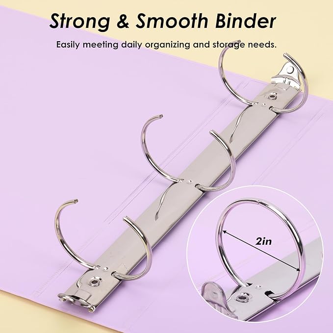 EOOUT 6 Pack 3 Ring Binders 2 inch, Three Round Ring 2'' Binders with 2 Pockets Interior, 6 Assorted Pastel Color, Fits 8.5'' x 11'' Letter Size Paper for School Office Supplies