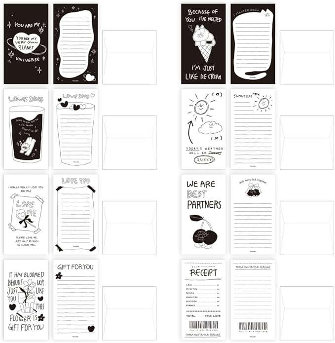 Monolike Little Doole Mini Letter Paper and Envelopes Set - 8Type, 32 Letter Paper + 16 Envelopes