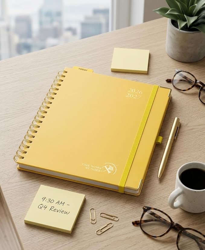 POPRUN 2026-2027 Monthly Planner, 18 Month Calendar (July 2026-Dec 2027), 7.5" x 9.5" B5 Spiral Hardcover Organizer with Dotted Note Pages, Professional Appointment Book for Business Office, Students & Teachers - Light Yellow
