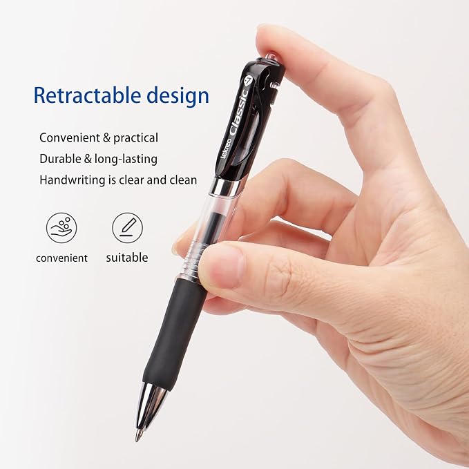 Classic Retractable Gel Roller Pens, 0.7mm Fine Point Black Ink (Black - 36 Packs)
