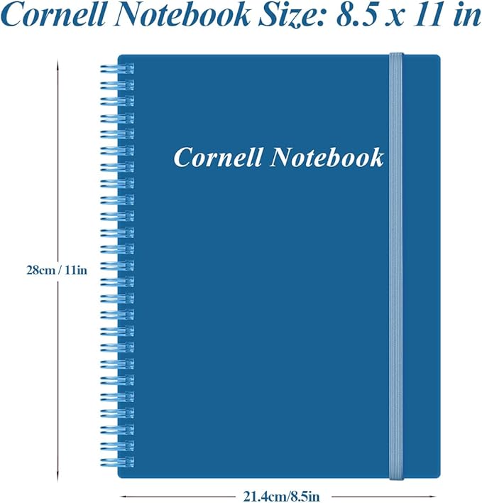 Yaridar A4 Cornell Notes Notebook - College Spiral Cornell Notebooks for Note Taking, Subject Ruled Steno Pads for Office/School/College/Home, 8.5" x 11", Blue