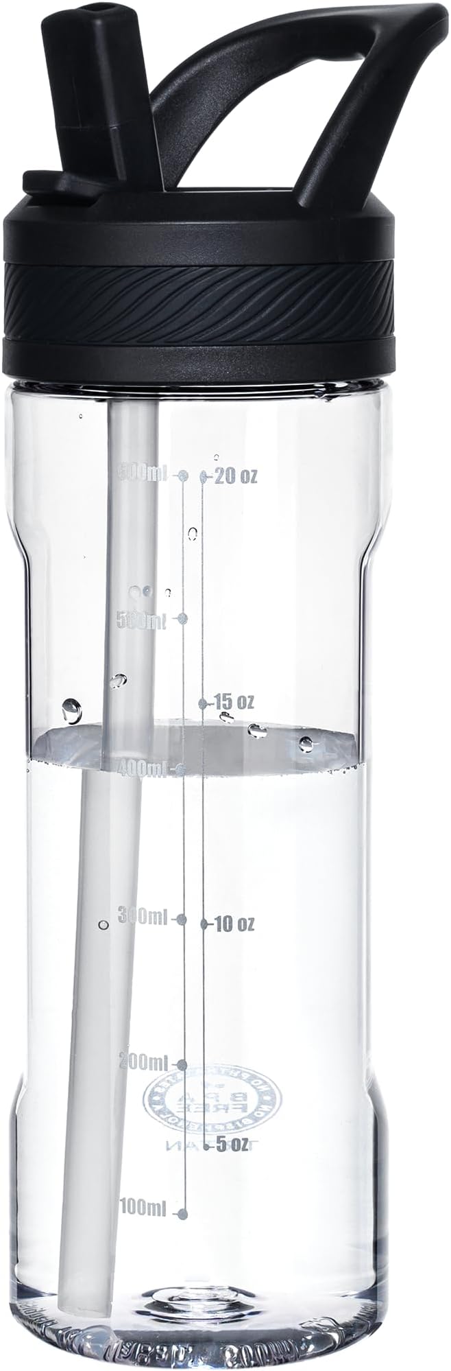 OLDLEY 20oz Kids Water Bottle with Straw, BPA-Free Tritan Water Bottle for School, Leakproof Clear Water Bottle with One Click Open, Measurement Scale, Cup Holder Friendly for Boys Girls,Clear
