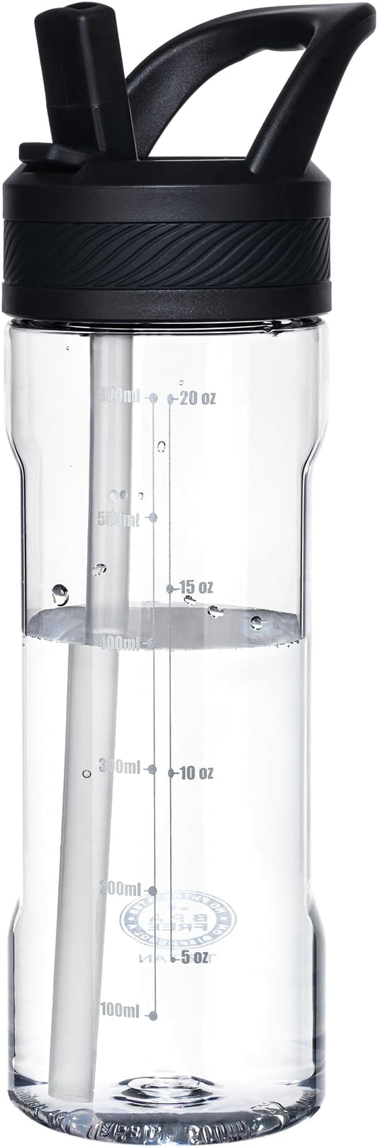 OLDLEY 20oz Kids Water Bottle with Straw, BPA-Free Tritan Water Bottle for School, Leakproof Clear Water Bottle with One Click Open, Measurement Scale, Cup Holder Friendly for Boys Girls,Clear