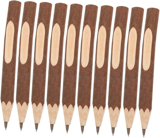 OSALADI Wooden Ballpoint Pens 10pcs 17cm Eco-friendly Biodegradable Tree Bark Writing Supplies Portable Multifunctional Office and School Journaling Pens