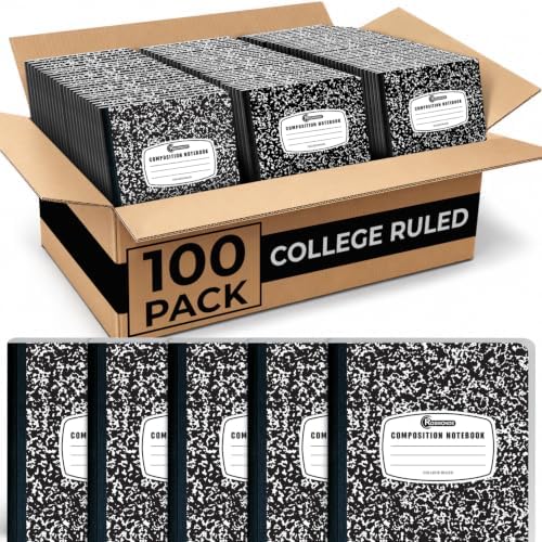 Rosmonde 100 Pack Composition Notebook Bulk, College Ruled, Marble Notebook