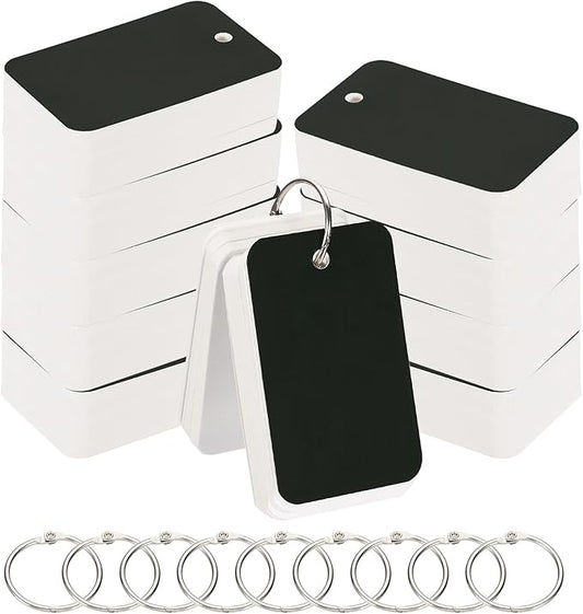 PATIKIL Blank Index Cards with Ring, 1000Pcs Blank Flash Card 3.5x2" Study Note Cardstock for Memory Learning Studying Office Supplies, Light Black White