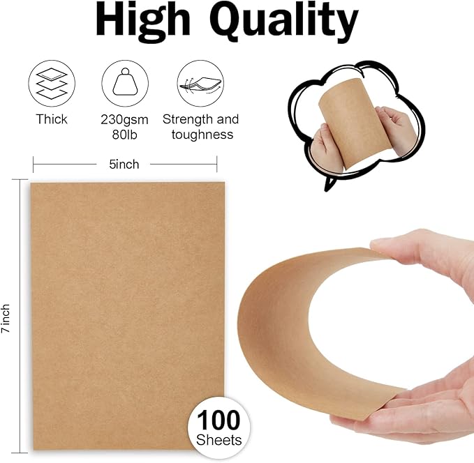 Brown Kraft Cardstock 5x7 Blank Cards, Goefun 100 Pack 80lb Cover Card Stock for Invitations, Business, Greetings, DIY