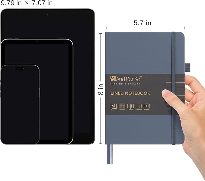 &And Per Se Lined Journal Notebook, 160 Pages, A5 5.7 x 8 inches College Ruled Thick Paper Notebook Journals for Writing, Hardcover Notebooks for Women Men Office School (1 Pack, Dark Blue)