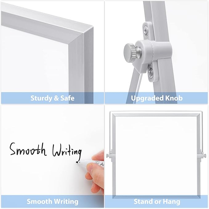 ARCOBIS Small WhiteBoard with Stand 10" X 10", Magnetic Double-Sided Dry Erase White Board Easel for Desk Students Home Office