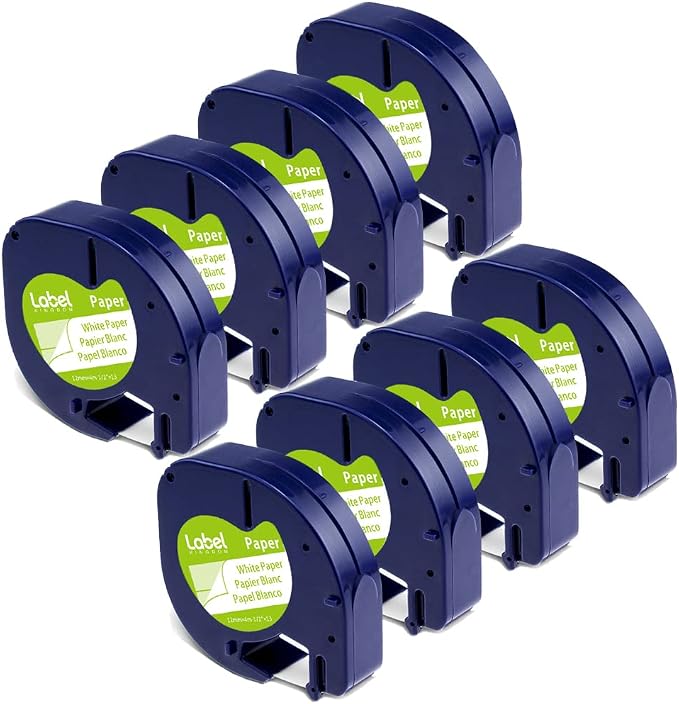 8-Pack 91330 White Paper Tape Refills 12mm x 4m (1/2" x 13') Label | Compatible with DYMO LetraTag Label Maker Refills for Labeler Letra Tag 200B LT 100H 100T Plus