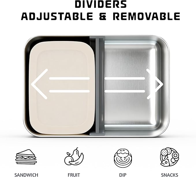 Stainless Steel Bento Box, 33oz Leak-proof Metal Lunch Box Container with Silicone Lid, Microwave-Safe, with Divider, Lunch Food Meal Prep Snack Container for School Work