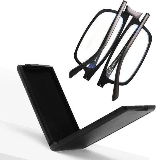 SKYOAK Evolved Folding Reading Glasses For Women Men Blue Light Blocking Anti UV Eyestrain Foldable Portable Compact Readers with Flat Hard Case Pocket Computer glasses 2.25 BLACK