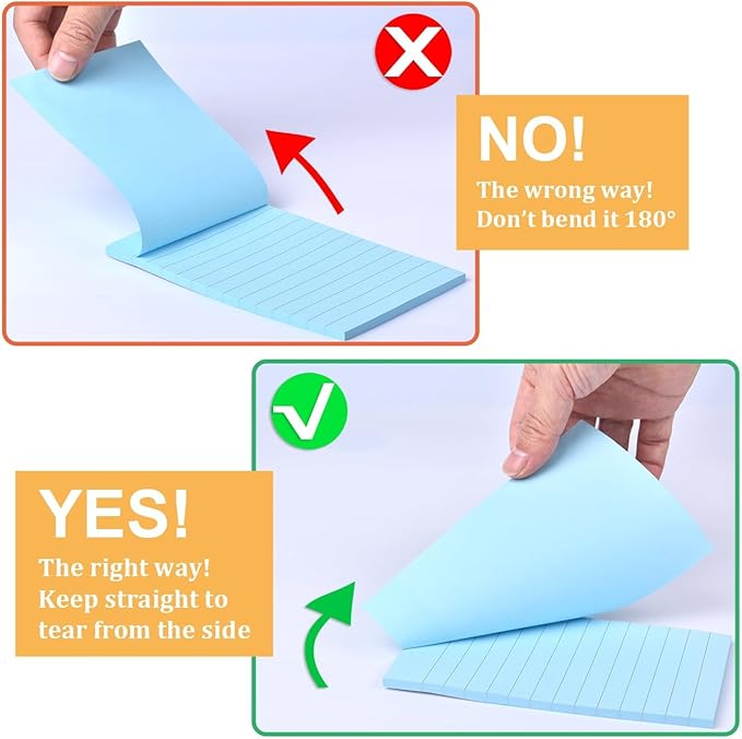 12 Pack Lined Sticky Notes 4x6 in Bright Colors Self-Stick Note Pads with Lines, Colorful Bulk Sticky Memo Pad for School, Office, Meeting