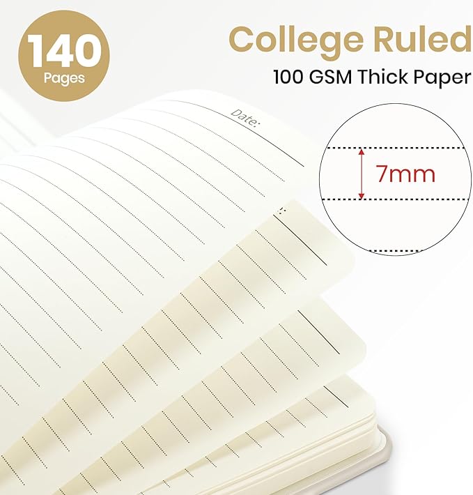 ZOTIA Lined Spiral Journal Notebook for Women, A5 College Ruled Journals for Writing, Hardcover Notebooks for Work, Note taking and Office School Supplies,140 Pages - Grey Beige