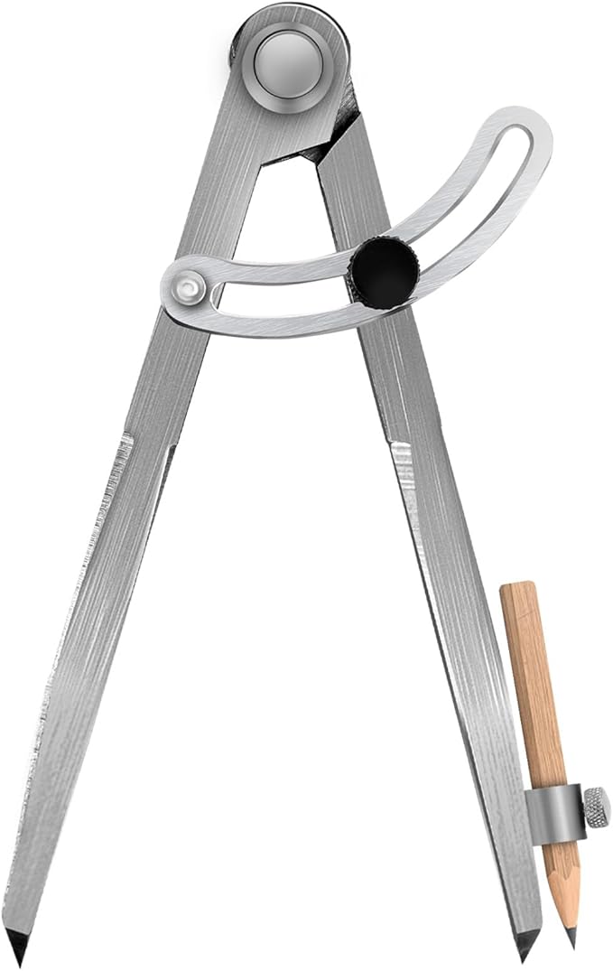 6 inch Professional Woodworking Compass Scribe, Spring Wing Drafting Divider 0.27 inch Thick Scriber with Pencil Holder,Metal Leather Work Scribe Tool Carpenter Compass for Geometry