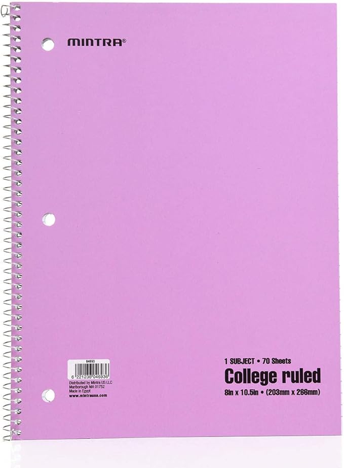 Mintra Office Spiral Notebooks, Wirebound, Journals for School, Work, Business, Aesthetic Stationery, Writing Pads, Teacher & Student Supplies (6, Pastel, College)