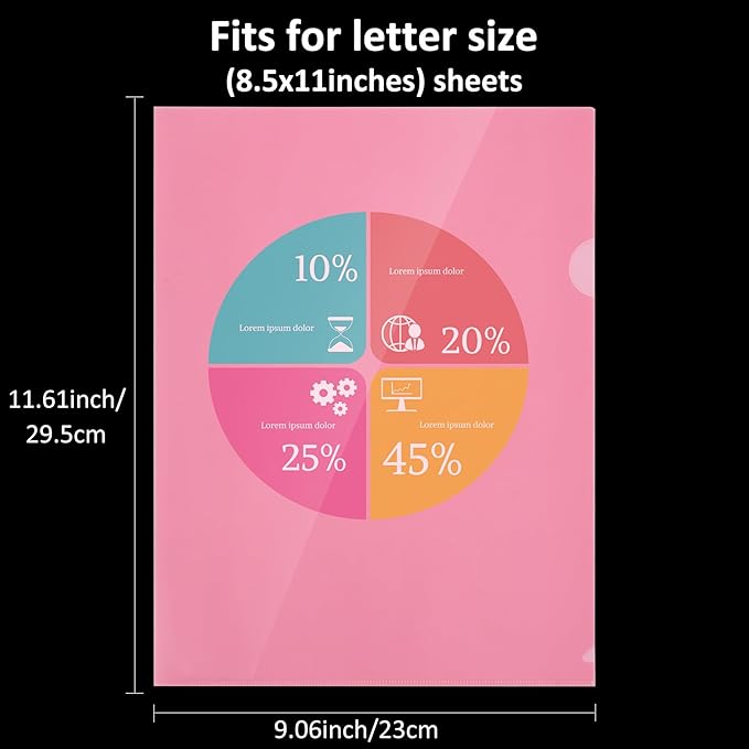 WOT I 36 Pack Clear Document Folders, Plastic Transparent Folders Copy Safe Project Pockets, for Letter Size Sheets, 6 Vibrant Color