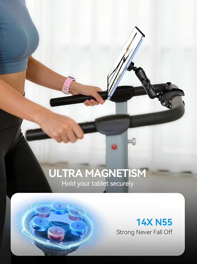 OHLPRO Magnetic Tablet Holder for Mic Stand,360° Adjustable Microphone Music Stand Phone Holder Mount,Tablet Mount Clamp for Bikes,Treadmill, Stroller, Cabinet, Fits MagSafe, All Tablets,Phones