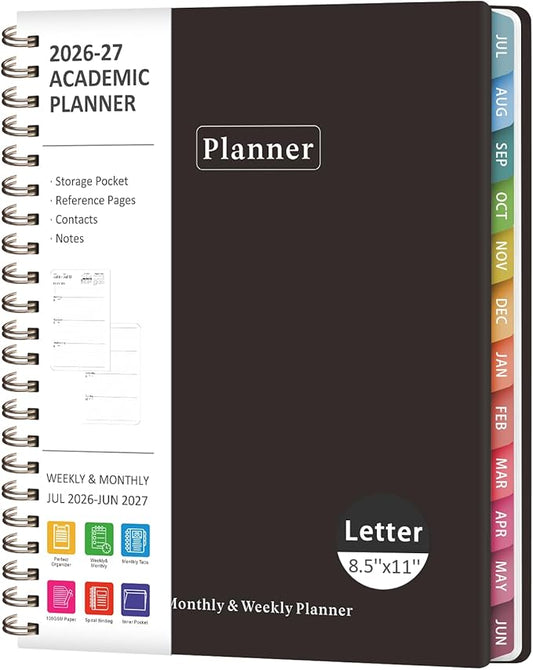 Planner 2026-2027, Academic Weekly and Monthly Calendar Planner, July 2026 - June 2027, Hardcover Spiral Agenda Book, School Supplies for Teacher Student - Letter Size(8.5" x 11")