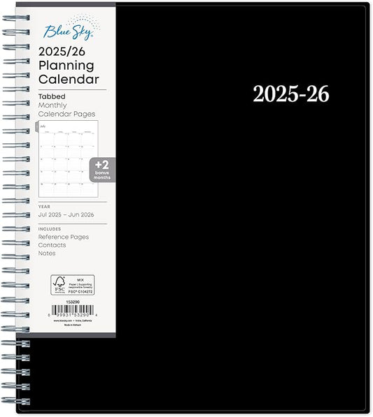 Blue Sky 2025-2026 Monthly Academic Year Planner Calendar, July 2025 - June 2026, 8" x 10", Monthly Layout, Flexible Cover, Wirebound, Laminated Tabs, Enterprise